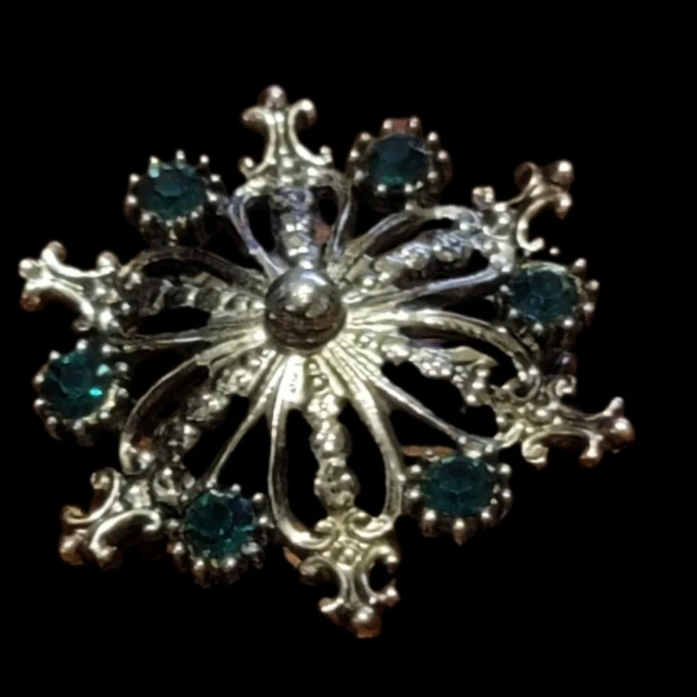French brooch vintage couture  flower crystal green